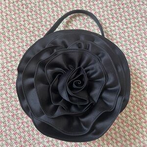 FRANCHI Rosette Clutch Bag in Black, Satin Material, perfect worn condition
